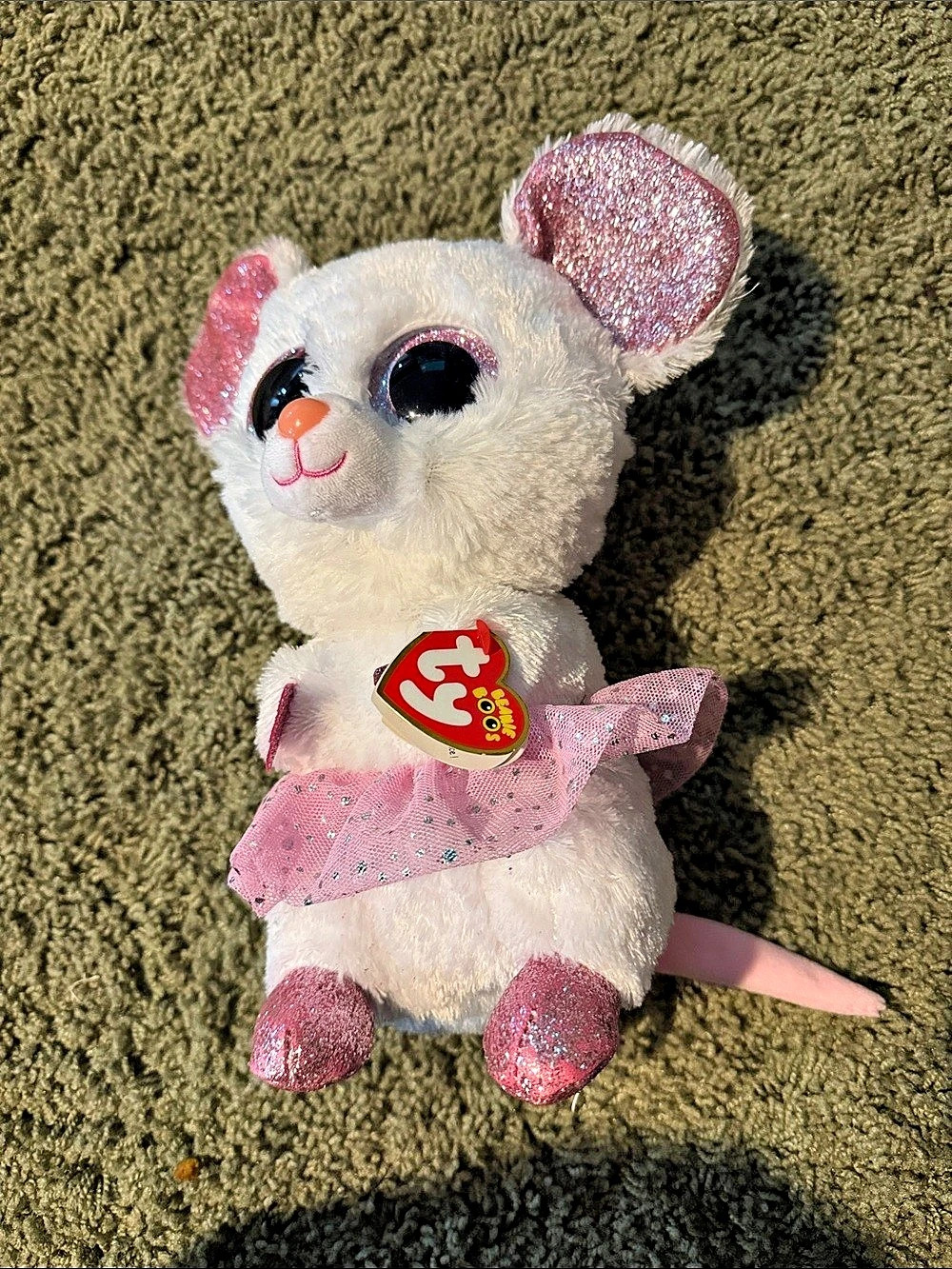 Ty Nina the Ballerina Mouse Pink & White Plush Mouse NWT